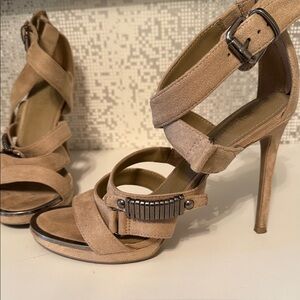 DKNY Beige Strappy Heels with Buckle Detail